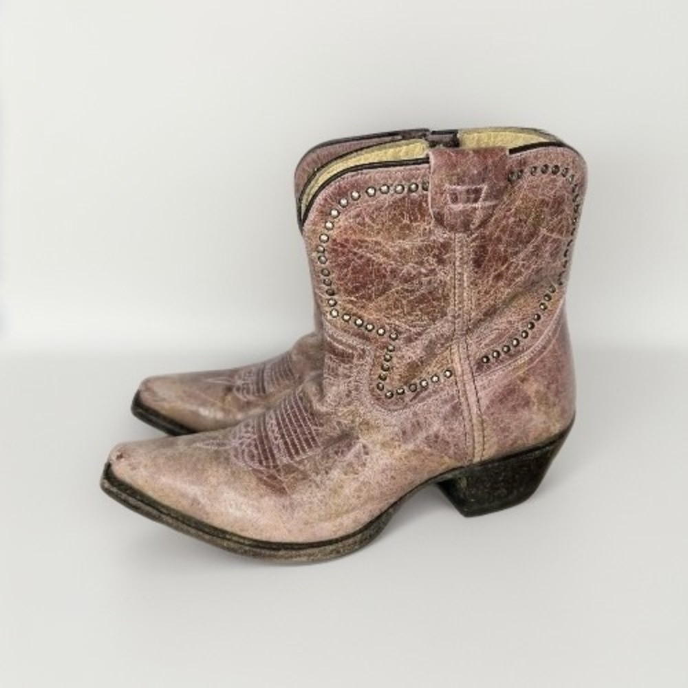Sundance Heart Cowboy Ankle Boot Pink Distressed Festival Sz 8 Dusty Rose Rodeo